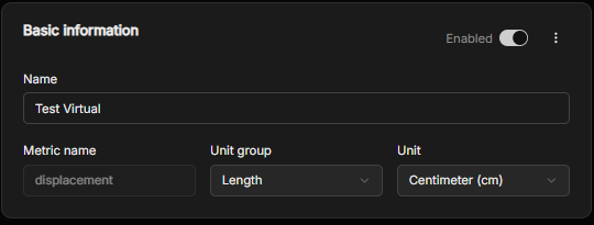 The Basic information section, with name, metric name, unit group and unit